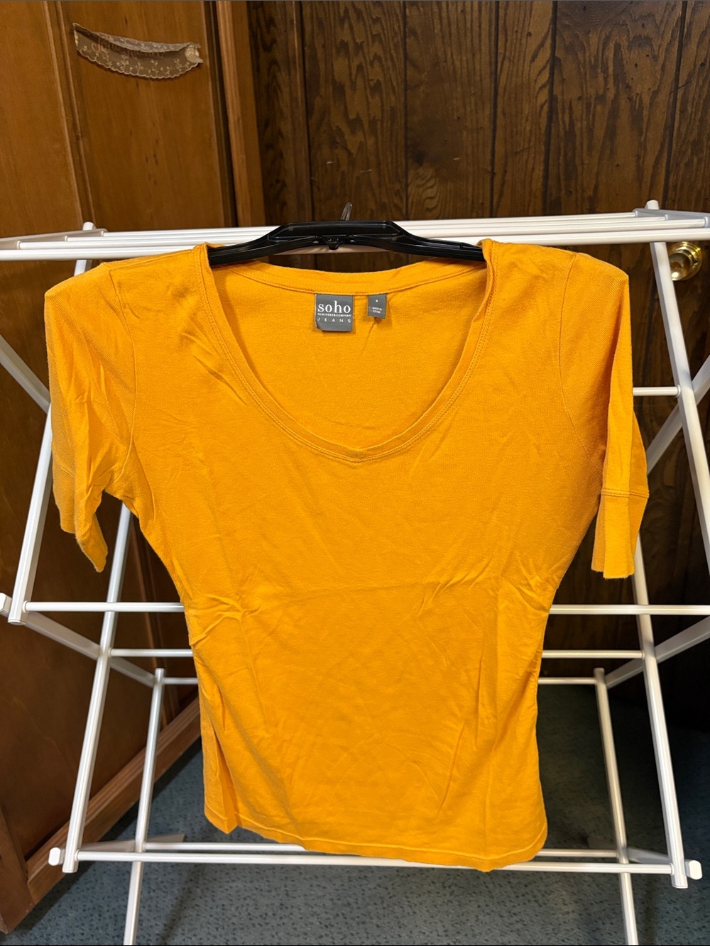 Soho Dark Yellow V-Neck Short Sleeve Women's Tee